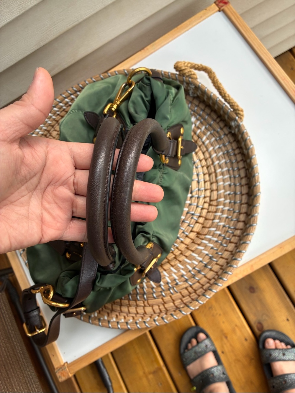 Prada Canapa Green Nylon Shoulder Bag 2 way ( authentic) - Picture 7 of 13